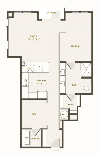 Floor plan for 1 bed, 1 bath, 1019 sqft